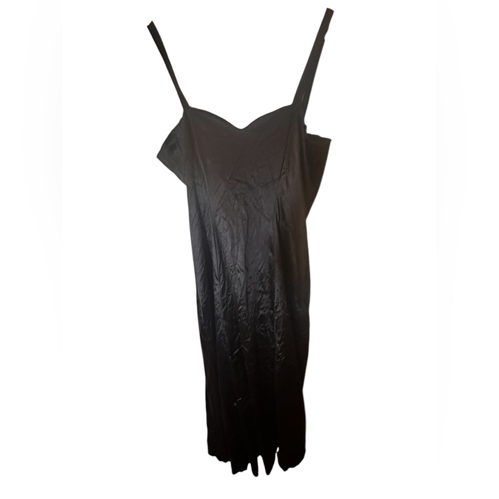 Vintage Handmade Black Silky Maxi Dress with Sweetheart neckline